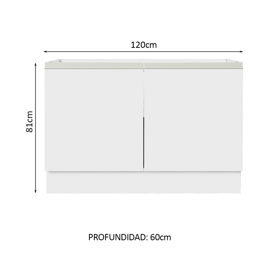 Bajo Mesada Cocina 120 x 60 cm 2 Puertas (Sin Mesada) Blanco Glamy Madesa