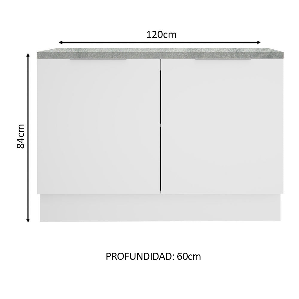 Bajo Mesada Cocina 120 x 60 cm 2 Puertas (Con Mesada) Blanco Stella Madesa