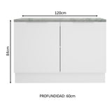 Bajo Mesada Cocina 120 x 60 cm 2 Puertas (Con Mesada) Blanco Stella Madesa