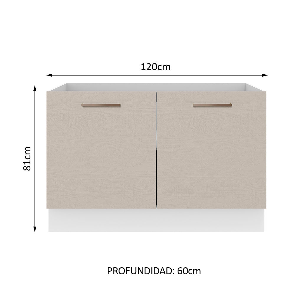 Bajo Mesada Cocina 120 cm x 60 cm, 2 Puertas Agata Blanco/Crema