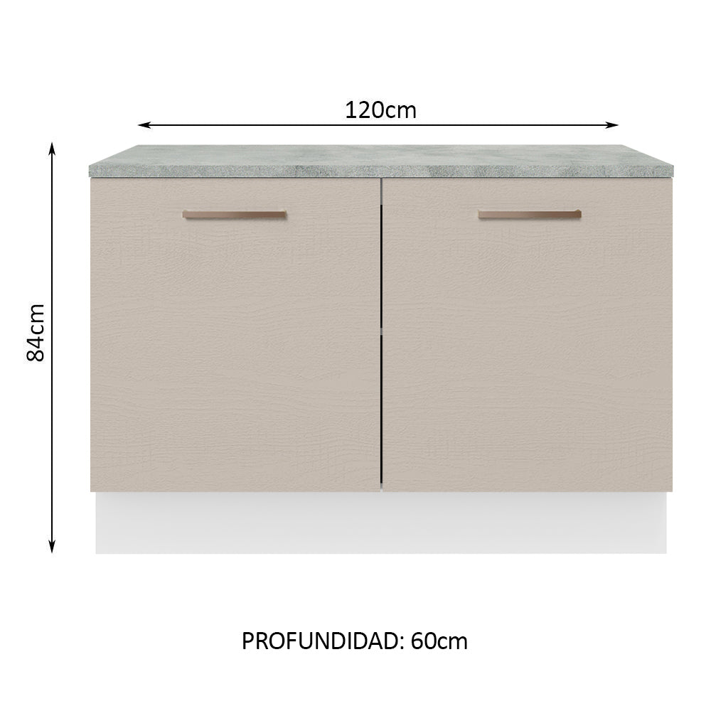 Bajo Mesada Cocina 120 x 60 cm 2 Puertas (Con Mesada) Blanco/Crema Agata Madesa