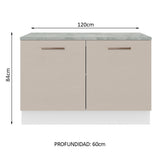 Bajo Mesada Cocina 120 x 60 cm 2 Puertas (Con Mesada) Blanco/Crema Agata Madesa