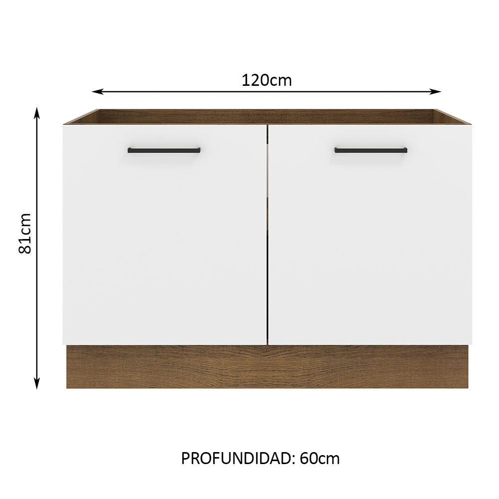 Bajo Mesada Cocina 120 cm x 60 cm, 2 Puertas Agata Marrón/Blanco