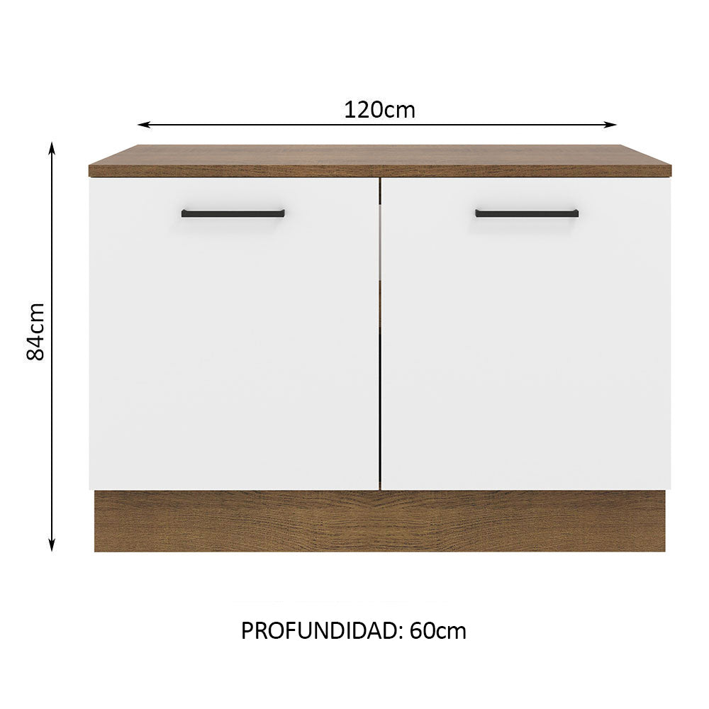 Bajo Mesada Cocina 120 x 60 cm 2 Puertas (Con Mesada) Marrón/Blanco Agata Madesa