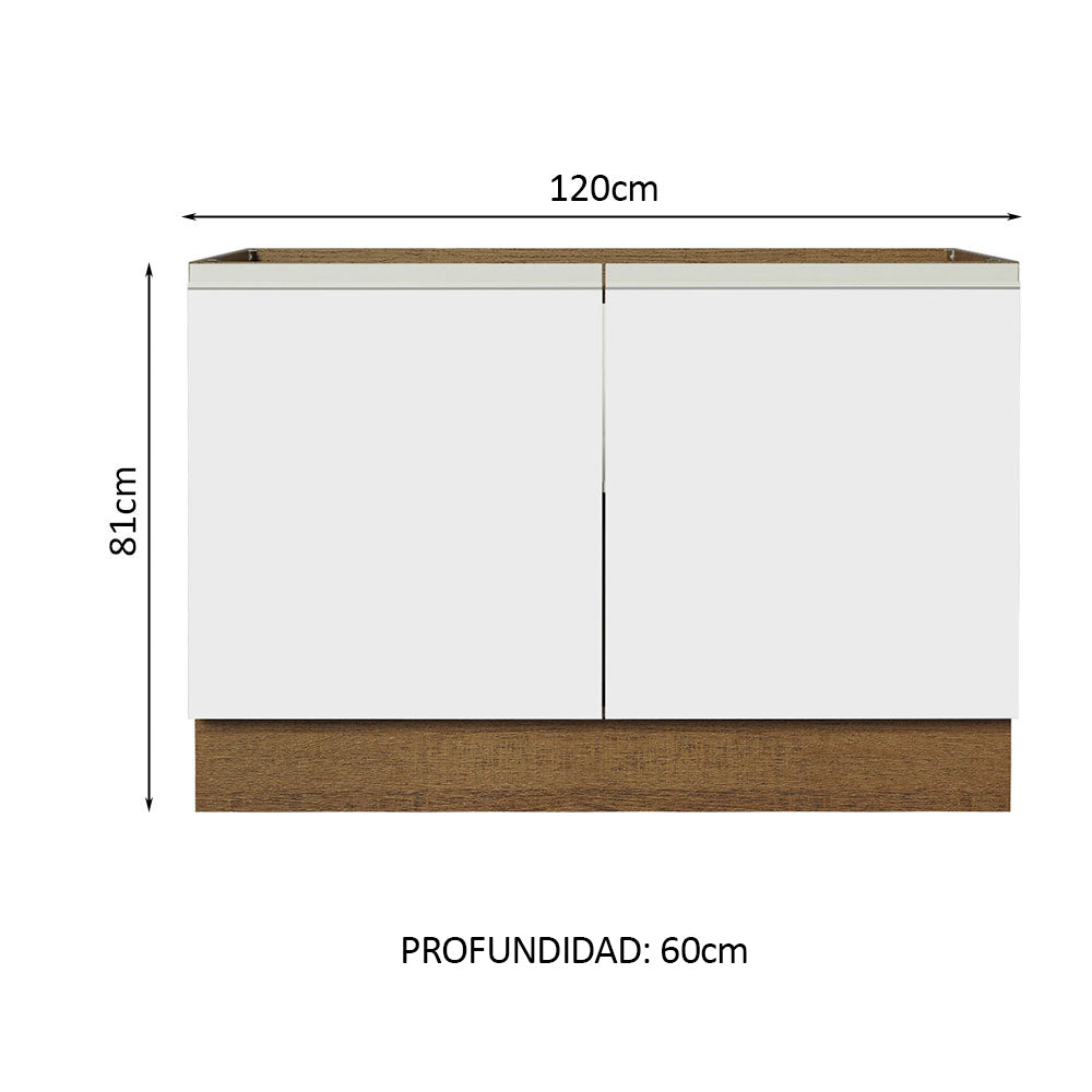 Bajo Mesada Cocina 120 x 60 cm 2 Puertas (Sin Mesada) Marrón/Blanco Glamy Madesa