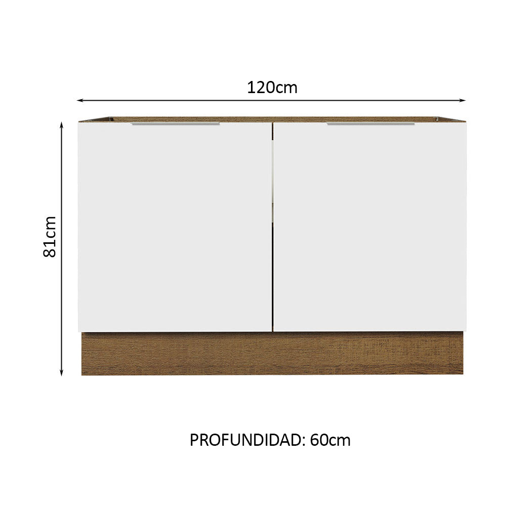 Bajo Mesada Cocina 120 x 60 cm 2 Puertas (Sin Mesada) Marrón/Blanco Stella Madesa