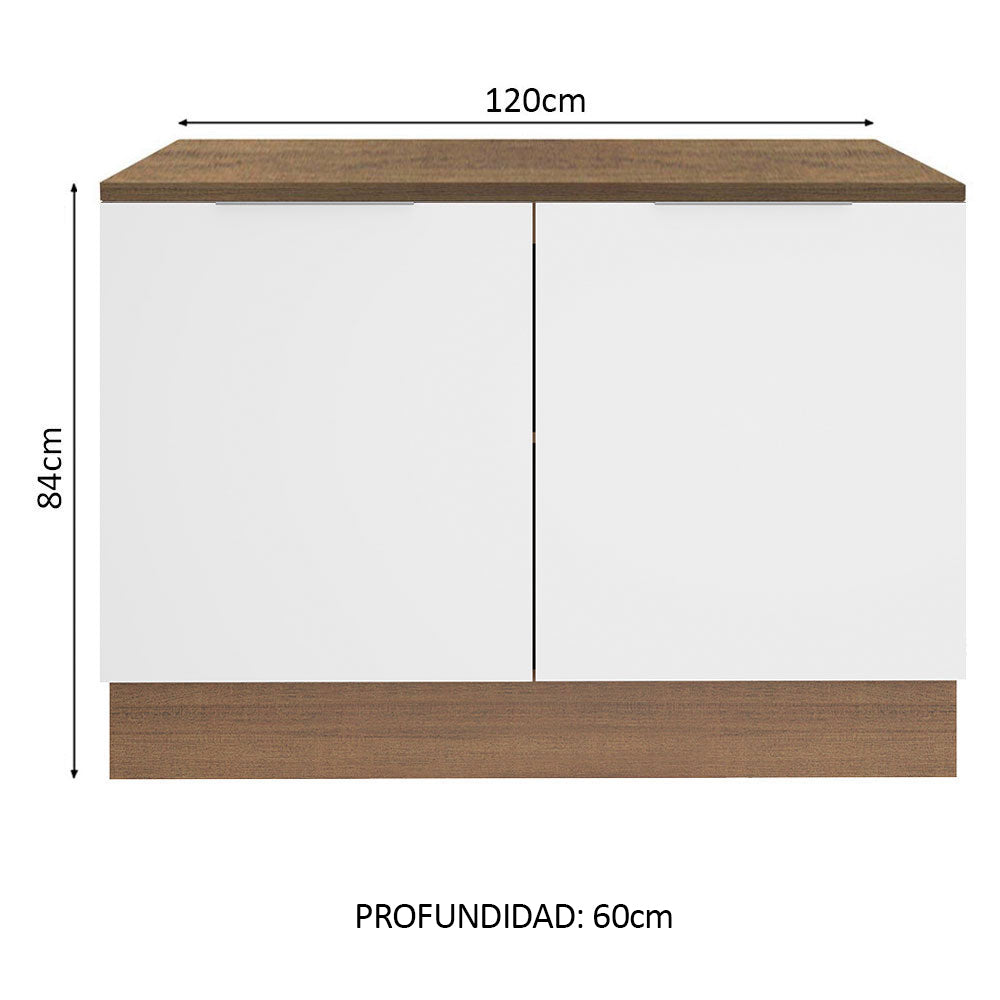 Bajo Mesada Cocina 120 x 60 cm 2 Puertas (Con Mesada) Marrón/Blanco Stella Madesa