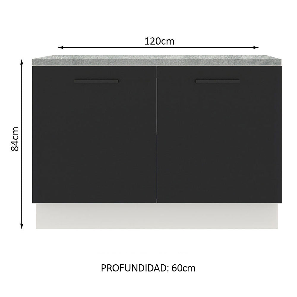 Bajo Mesada Cocina 120 x 60 cm 2 Puertas (Con Mesada) Blanco/Negro Agata Madesa