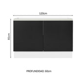 Bajo Mesada Cocina 120 x 60 cm 2 Puertas (Sin Mesada) Blanco/Negro Glamy Madesa