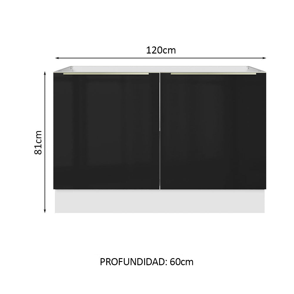 Bajo Mesada Cocina 120 cm  x 60 cm, 2 Puertas Lux Blanco/Negro