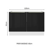 Bajo Mesada Cocina 120 cm  x 60 cm, 2 Puertas Lux Blanco/Negro