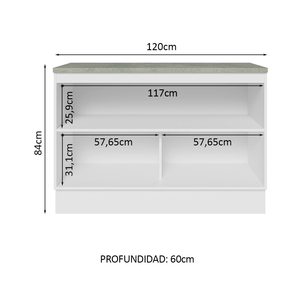 Bajo Mesada para Bacha 120 cm x 60 cm, 2 Puertas (Con Mesada) Lux Blanco/Negro