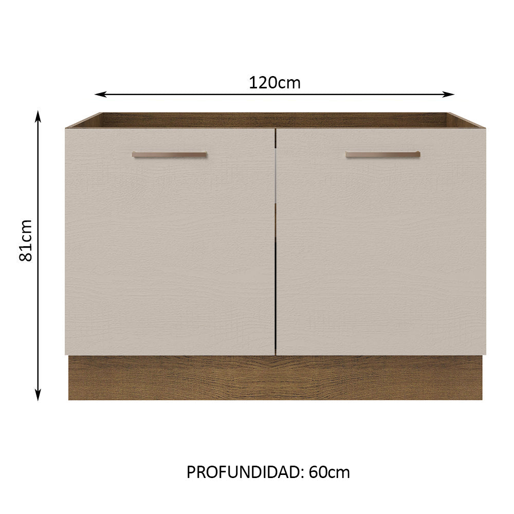 Bajo Mesada Cocina 120 cm x 60 cm, 2 Puertas Agata Marrón/Crema