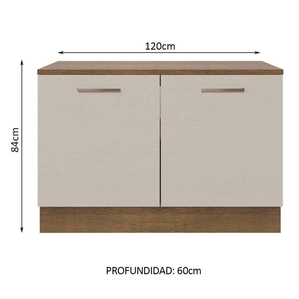 Bajo Mesada Cocina 120 x 60 cm 2 Puertas (Con Mesada) Marrón/Crema Agata Madesa