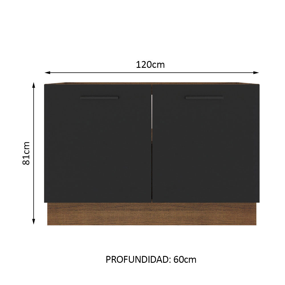 Bajo Mesada Cocina 120 x 60 cm 2 Puertas (Sin Mesada) Marrón/Negro Agata Madesa