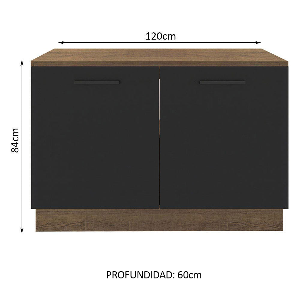 Bajo Mesada Cocina 120 x 60 cm 2 Puertas (Con Mesada) Marrón/Negro Agata Madesa