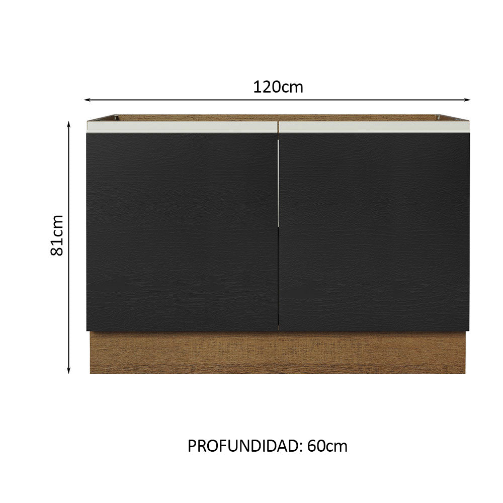 Bajo Mesada Cocina 120 x 60 cm 2 Puertas (Sin Mesada) Marrón/Negro Glamy Madesa