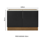 Bajo Mesada Cocina 120 x 60 cm 2 Puertas (Sin Mesada) Marrón/Negro Glamy Madesa
