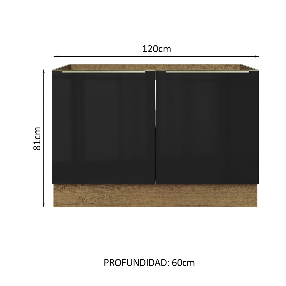 Bajo Mesada 120 cm x 60 cm, 2 Puertas Lux Marrón/Negro