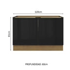 Bajo Mesada 120 x 60 cm 2 Puertas Sin Mesada Marrón/Negro Lux Madesa