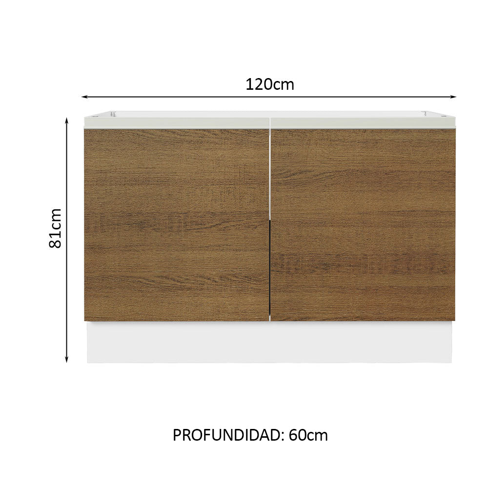 Bajo Mesada Cocina 120 x 60 cm 2 Puertas (Sin Mesada) Blanco/Marrón Glamy Madesa