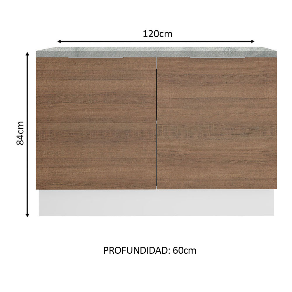 Bajo Mesada Cocina 120 x 60 cm 2 Puertas (Con Mesada) Blanco/Marrón Stella Madesa