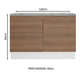 Bajo Mesada Cocina 120 x 60 cm 2 Puertas (Con Mesada) Blanco/Marrón Stella Madesa