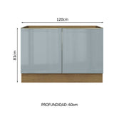 Bajo Mesada 120 cm x 60 cm, 2 Puertas Lux Marrón/Gris