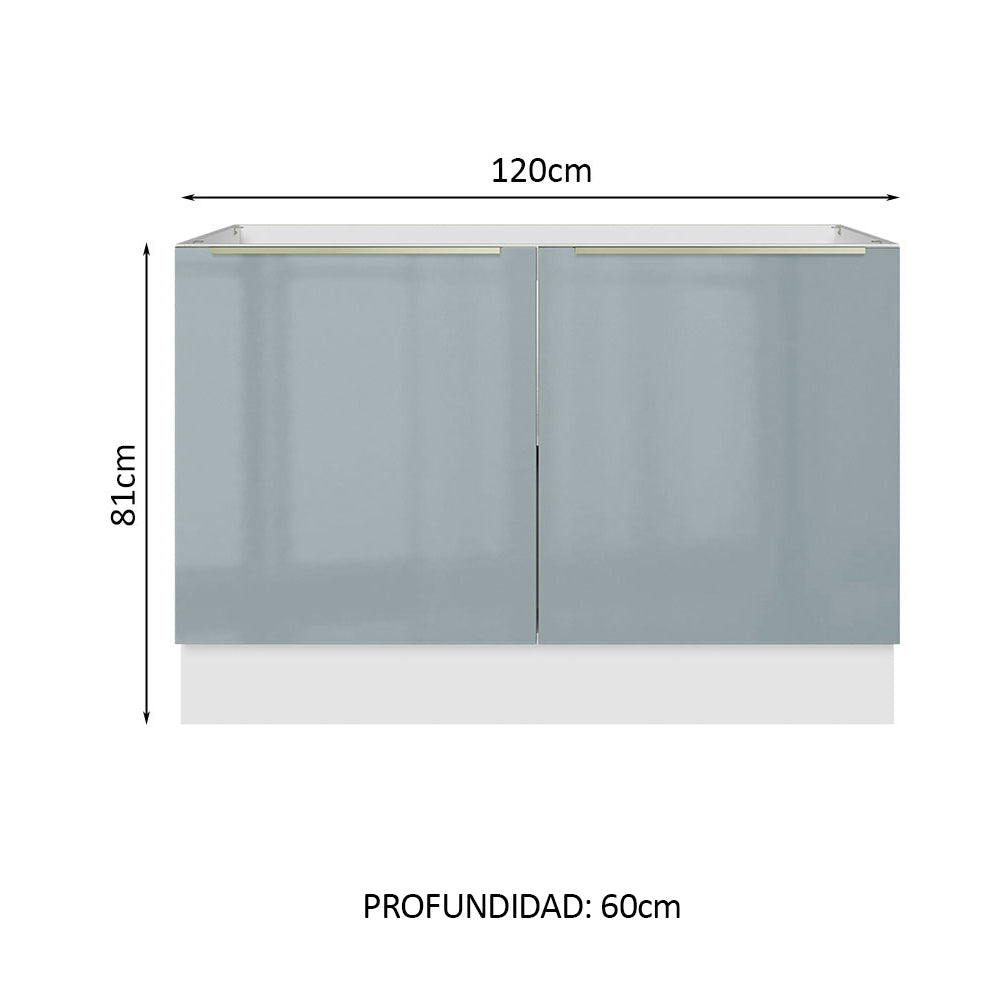 Bajo Mesada Cocina 120 cm x 60 cm, 2 Puertas Lux Blanco/Gris