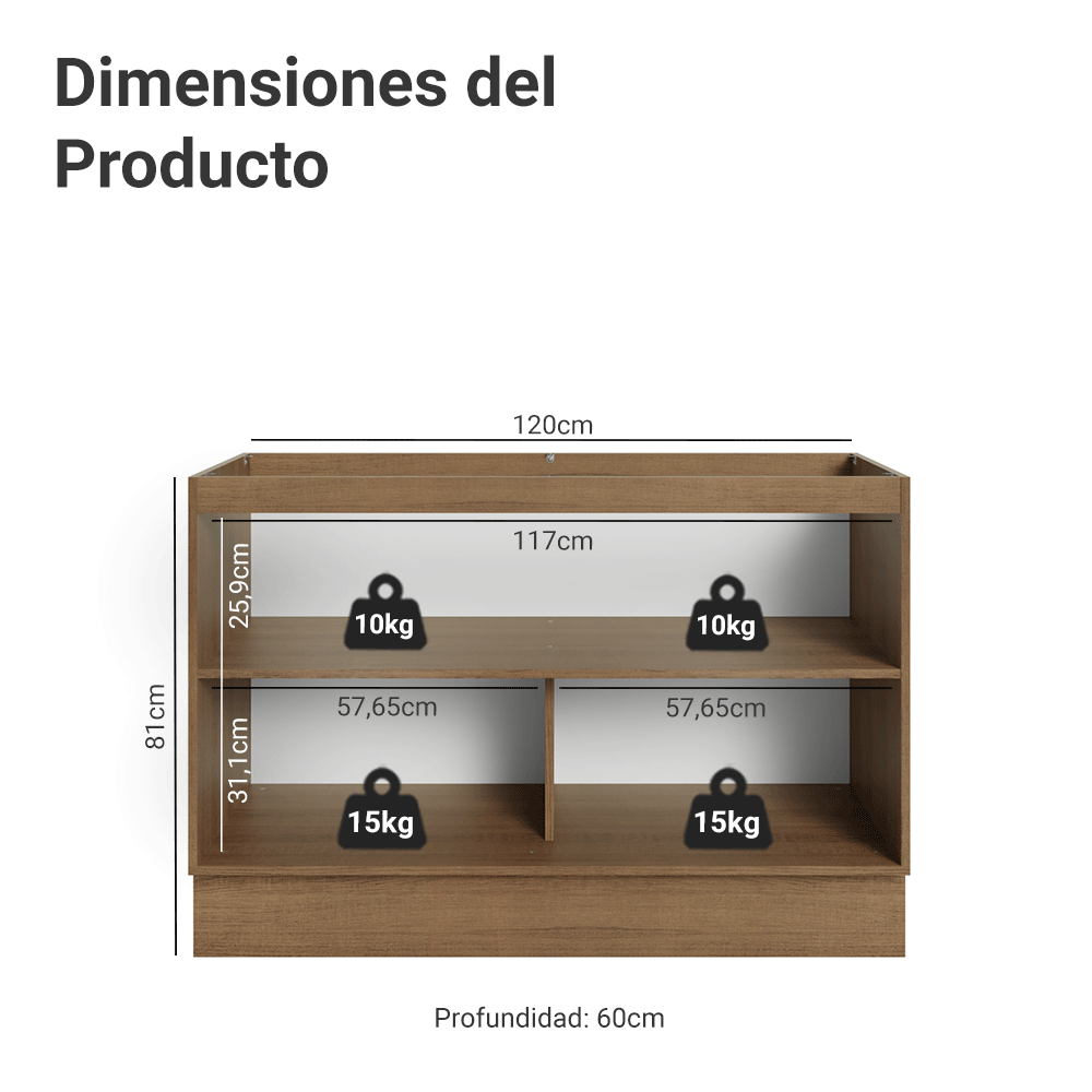 Bajo Mesada para Bacha 120 x 60 cm (Sin Mesada) Marrón/Gris Vik Madesa