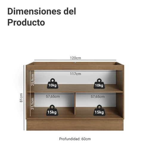 Bajo Mesada 120 cm 2 Puertas Sin Mesada Marrón/Gris Vik Madesa