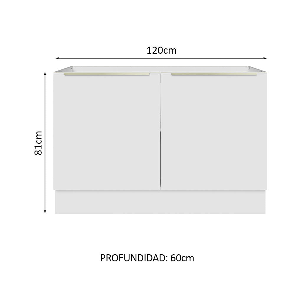 Bajo Mesada Cocina 120 cm x 60 cm, Sin cajones 2 Puertas Lux Blanco/Blanco