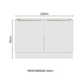 Bajo Mesada Cocina 120 cm x 60 cm, Sin cajones 2 Puertas Lux Blanco/Blanco