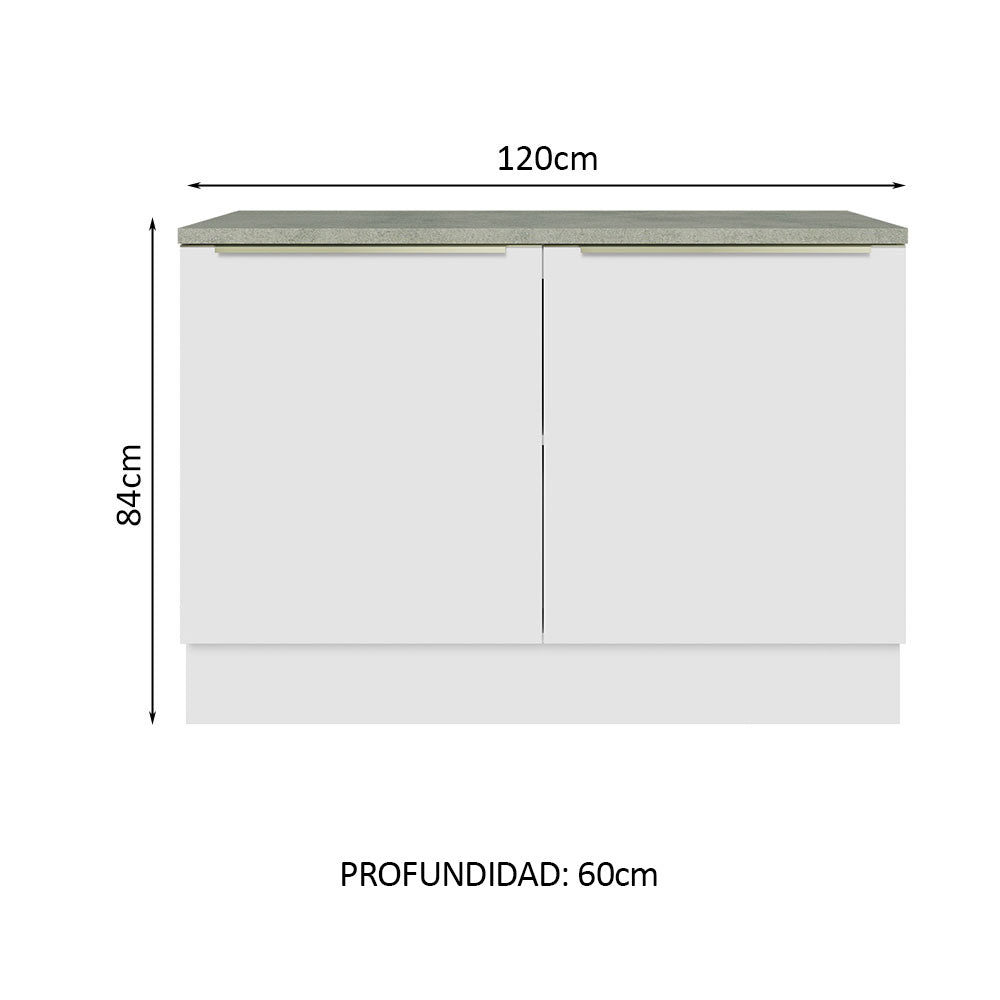 Bajo Mesada 120 cm x 60 cm, Sin cajones 2 Puertas Lux Blanco/Blanco