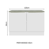 Bajo Mesada 120 cm x 60 cm, Sin cajones 2 Puertas Lux Blanco/Blanco