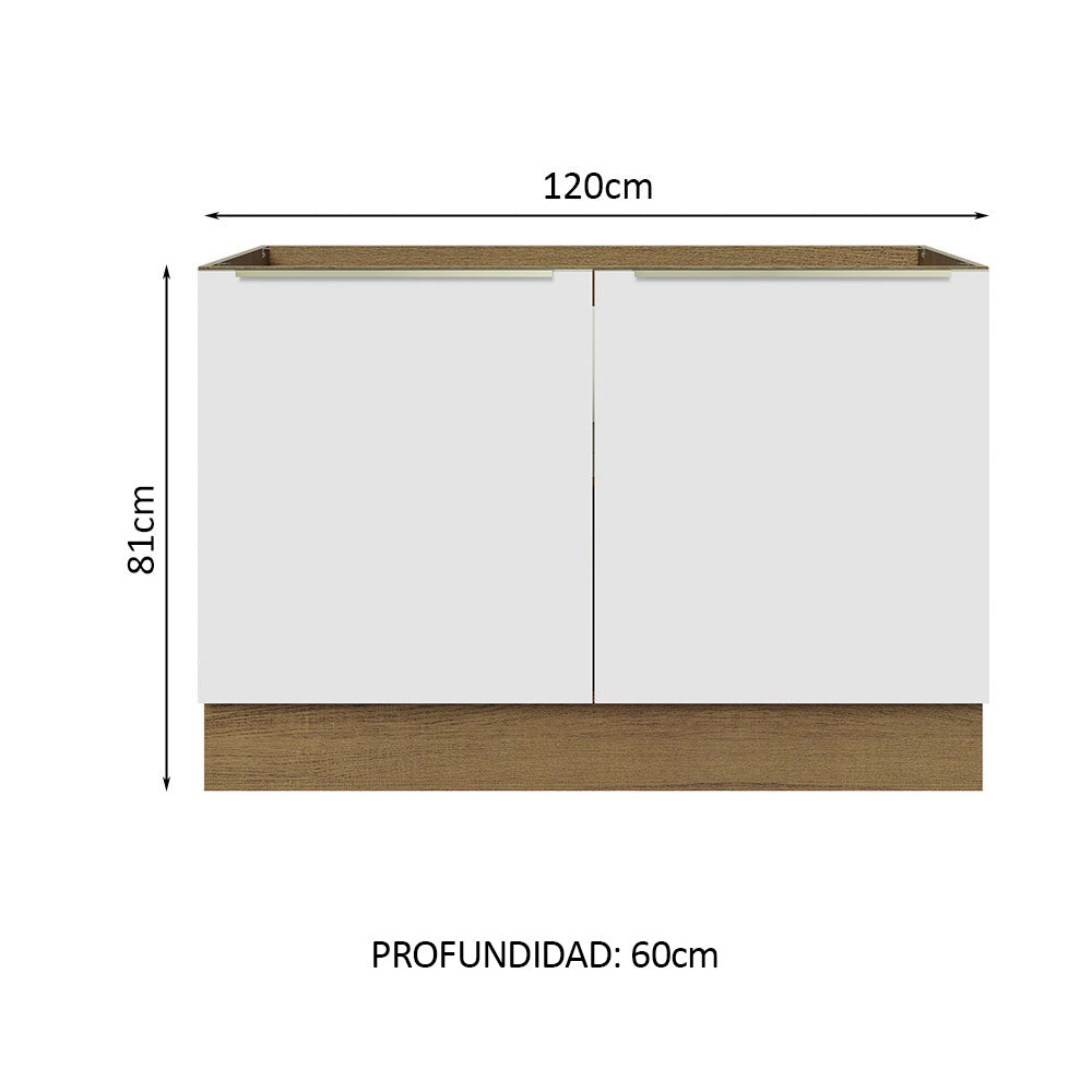 Bajo Mesada 120 cm  x 60 cm, Sin cajones 2 Puertas Lux Marrón/Blanco