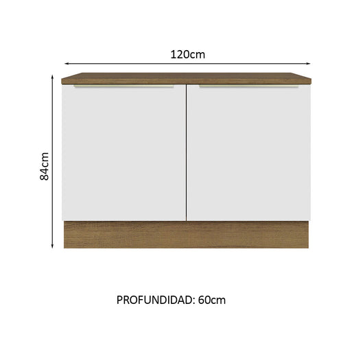 Bajo Mesada 120 cm 2 Puertas Marrón/Blanco Lux Madesa