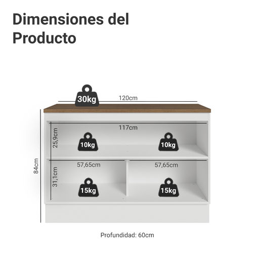 Bajo Mesada 120 x 60 cm 2 Puertas Blanco/Marrón Agata Madesa