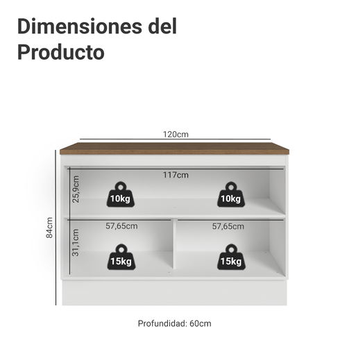 Bajo Mesada 120 cm 2 Puertas Blanco/Marrón Vik Madesa