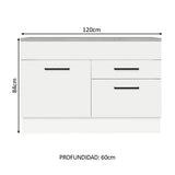 Bajo Mesada Cocina 120 x 60 cm 1 Puerta 2 Cajones Blanco (Con Mesada) Agata Madesa