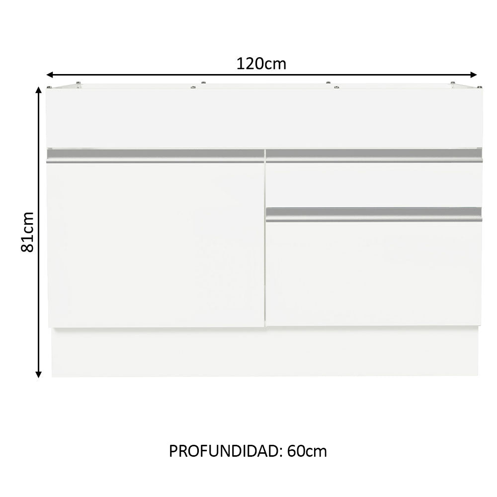 Bajo Mesada Cocina 120 x 60 cm 1 Puerta 2 Cajones Blanco (Sin Mesada) Glamy Madesa
