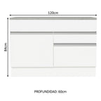 Bajo Mesada 120 x 60 cm 1 Puerta 2 Cajones (Con Mesada) Blanco Glamy Madesa
