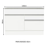 Bajo Mesada Cocina 120 x 60 cm 1 Puerta 2 Cajones Blanco (Con Mesada) Glamy Madesa