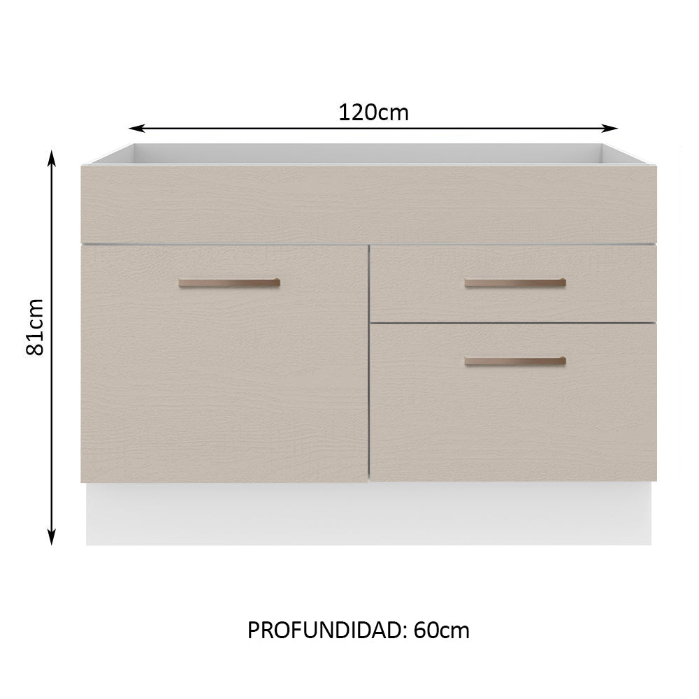 Bajo Mesada Cocina 120 x 60 cm 1 Puerta 2 Cajones Blanco/Crema (Sin Mesada) Agata Madesa