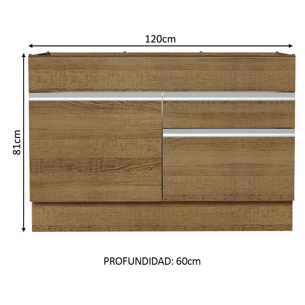 Bajo Mesada Cocina 120 x 60 cm 1 Puerta 2 Cajones Marrón (Sin Mesada) Glamy Madesa