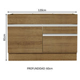 Bajo Mesada Cocina 120 x 60 cm 1 Puerta 2 Cajones Marrón (Sin Mesada) Glamy Madesa