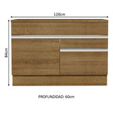 Bajo Mesada Cocina 120 x 60 cm 1 Puerta 2 Cajones Marrón (Con Mesada) Glamy Madesa