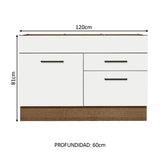 Bajo Mesada Cocina 120 x 60 cm 1 Puerta 2 Cajones Marrón/Blanco (Sin Mesada) Agata Madesa