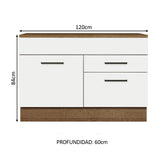 Bajo Mesada Cocina 120 x 60 cm 1 Puerta 2 Cajones Marrón/Blanco (Con Mesada) Agata Madesa