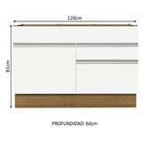 Bajo Mesada Cocina 120 x 60 cm 1 Puerta 2 Cajones Marrón/Blanco (Sin Mesada) Glamy Madesa